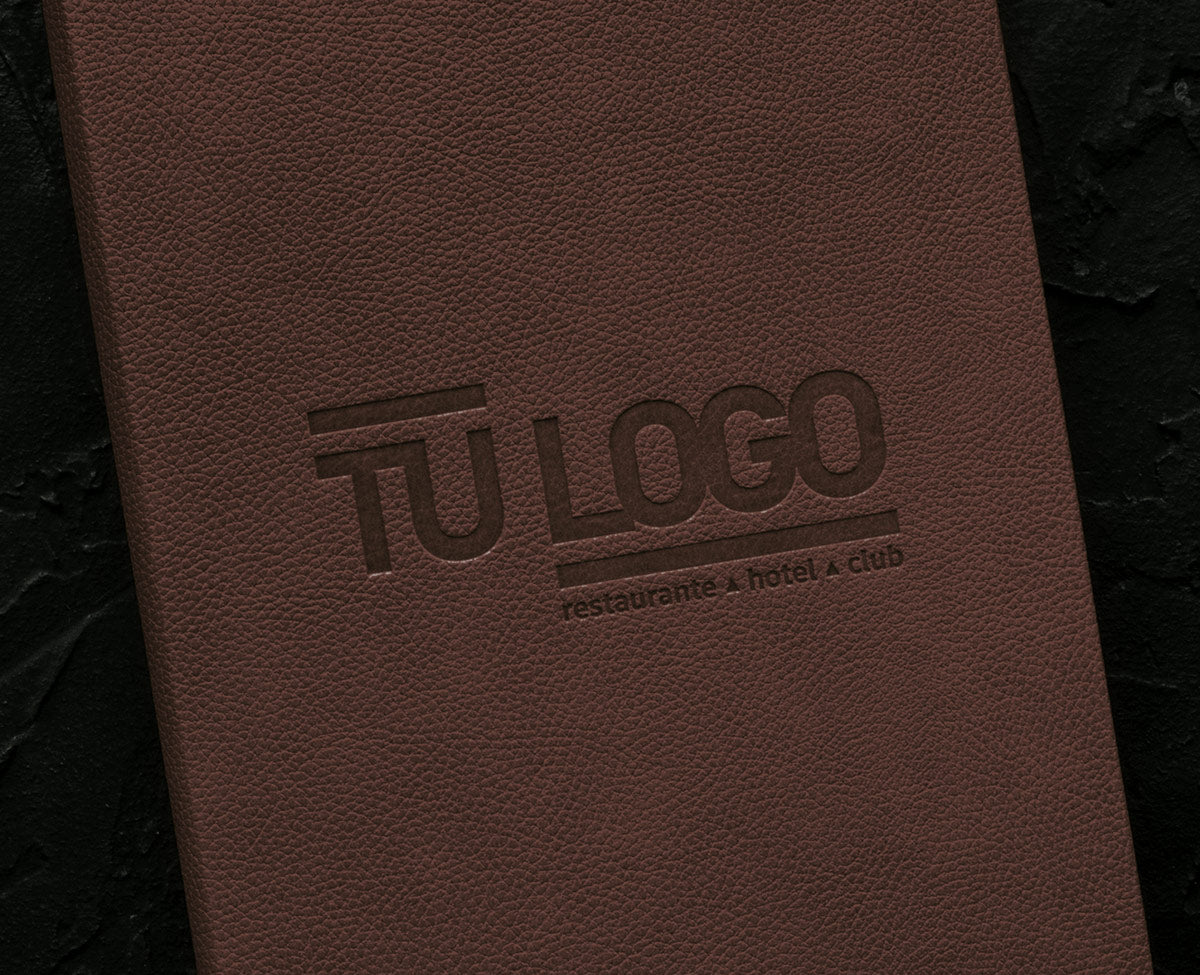 cartas de restaurante con logotipo en bajo relieve en seco sin color