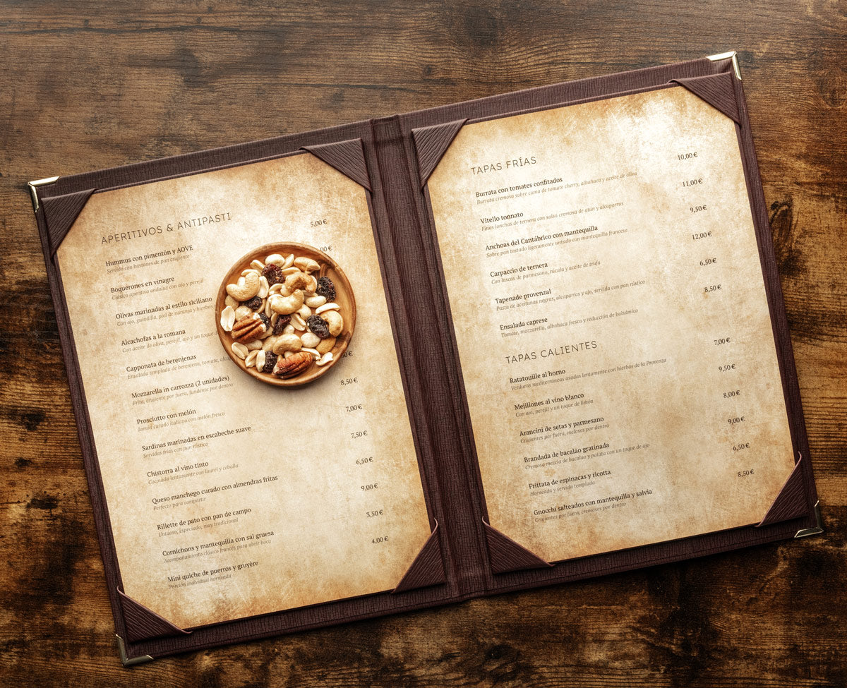 menu de lujo con esquinas doradas