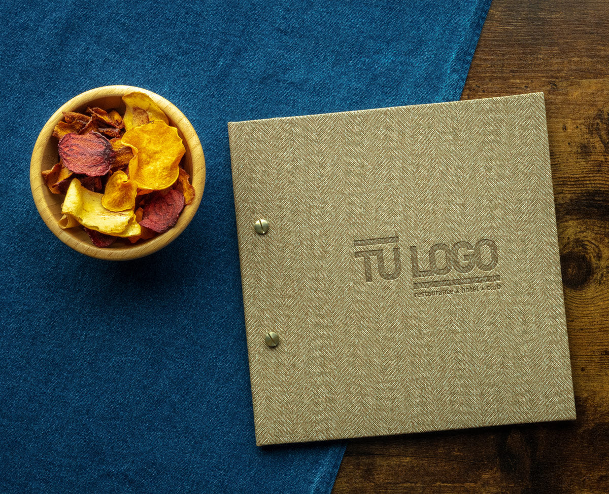 porta menus de tela lino natural personalizado golpe seco