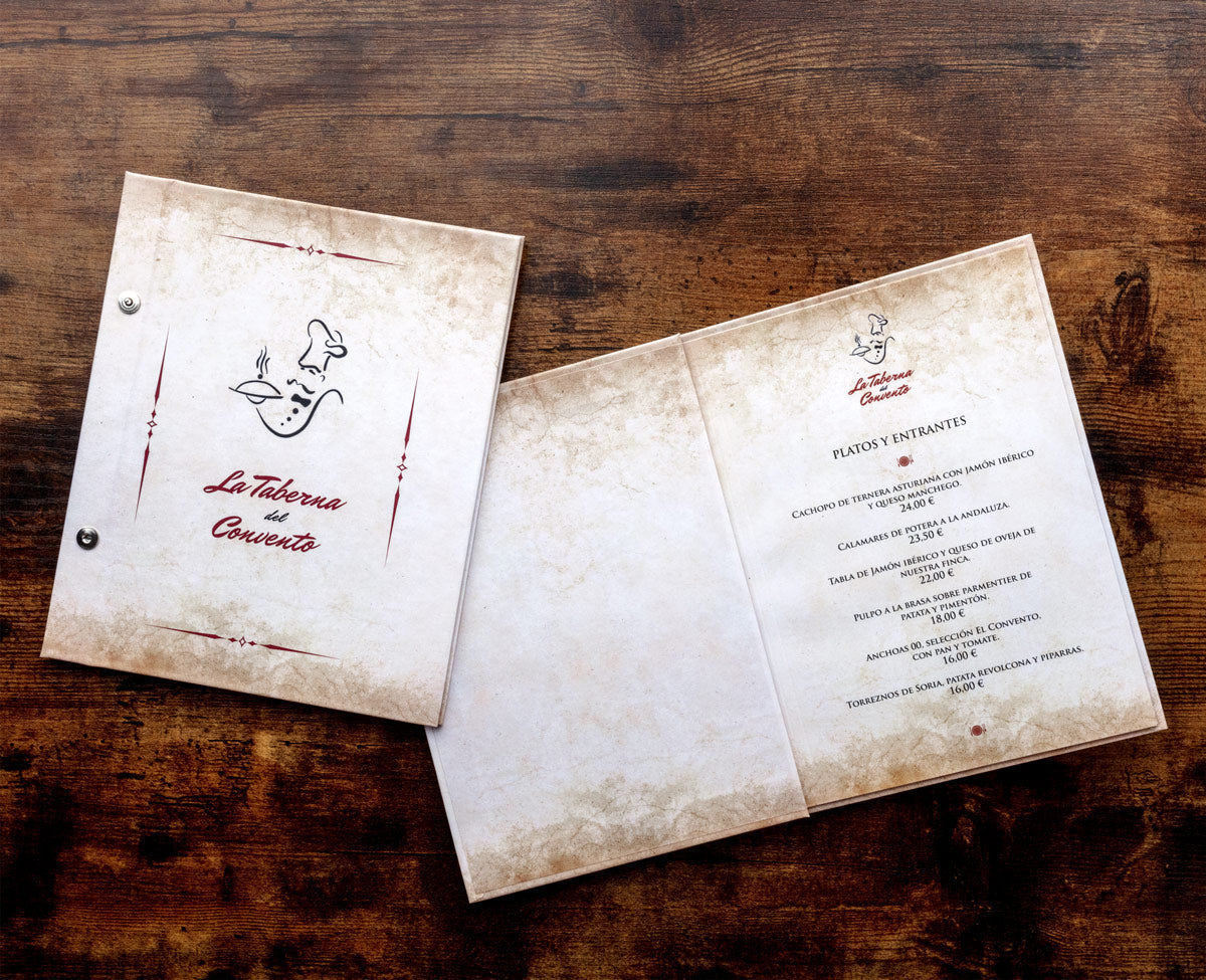 portamenú cartas restaurante tapa dura con logotipo fabricación con urgencia