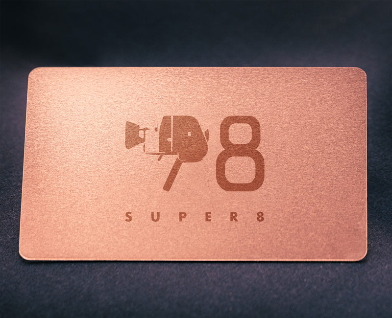 tarjetas de visita metal cobre bronce oro naranja logotipo de empresa grabado